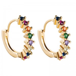 イヤリングヨーロッパとアメリカの国境を越えたソースインレイカラフルなジルコン幾何学的ラウンドイヤリングヒップホップ銅金色ジュエリー